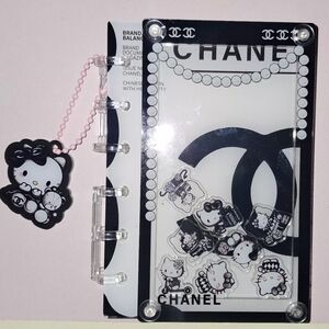 CHANEL & Hello Kitty A7 Clear Black & White Shake Notebook Cover with Pink Charm